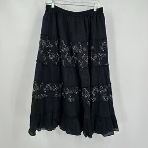 Womens Boho Embroidered Tiered Midi Skirt Size S Peasant Gypsy Festival Hippie